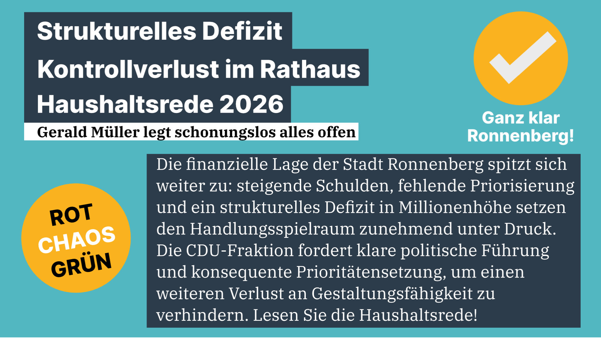 CDU warnt vor strukturellem Defizit und Kontrollverlust